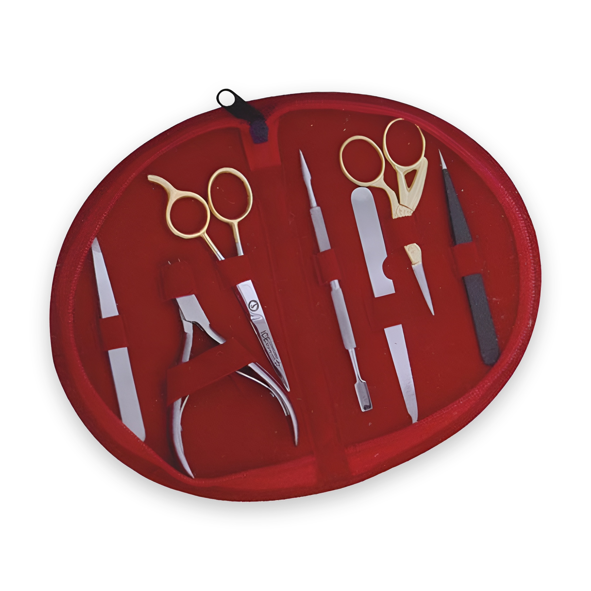 Gold-Handle Manicure Kit in Round Red Case